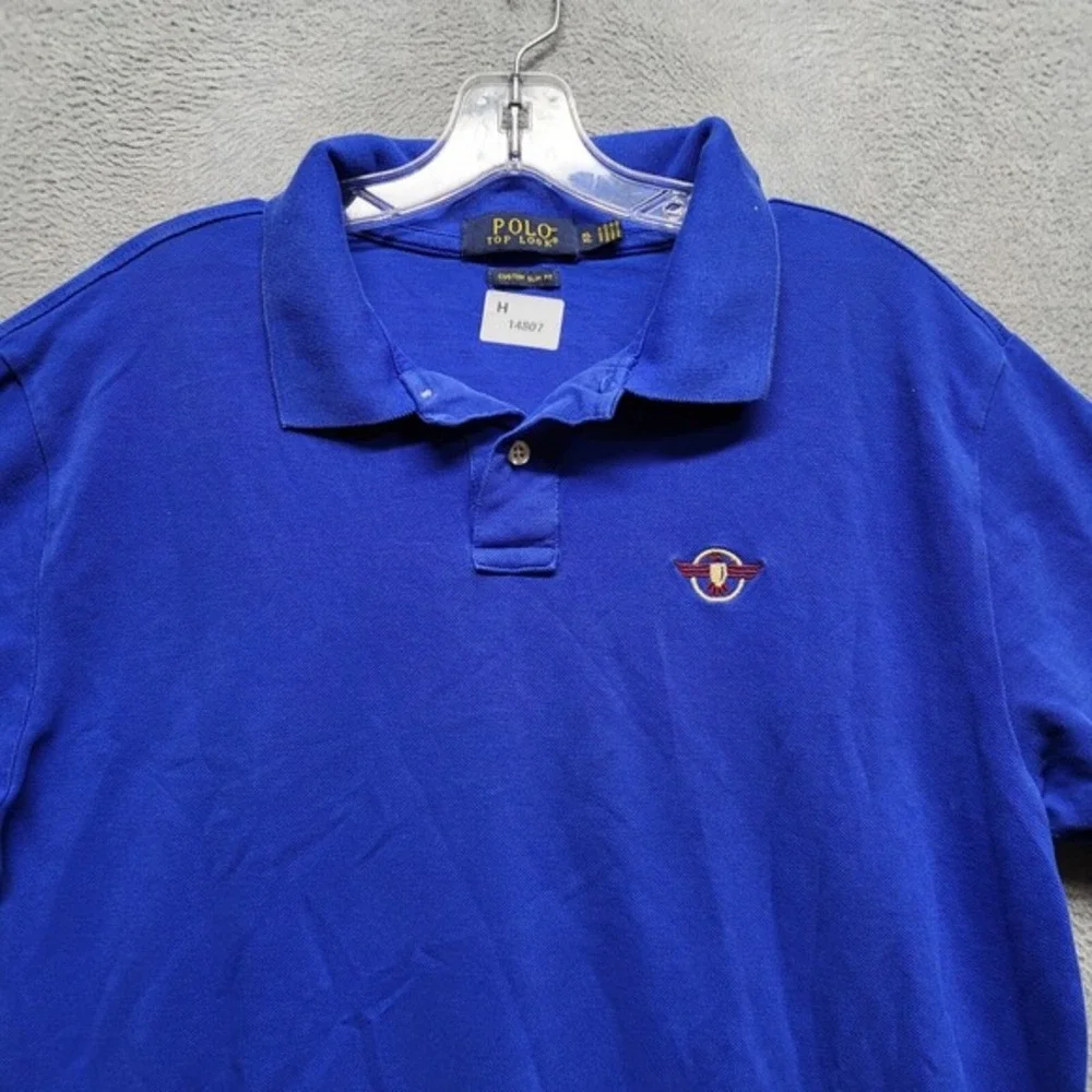 Polo Top Look Men Polo Shirt XL Blue Custom‎ Slim Fit Logo Short Sleeve Collar